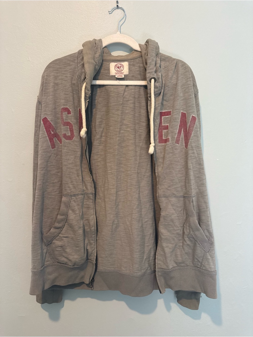 47 Brand Men Taupe Zip Hoodie with Pink Aspen Letters